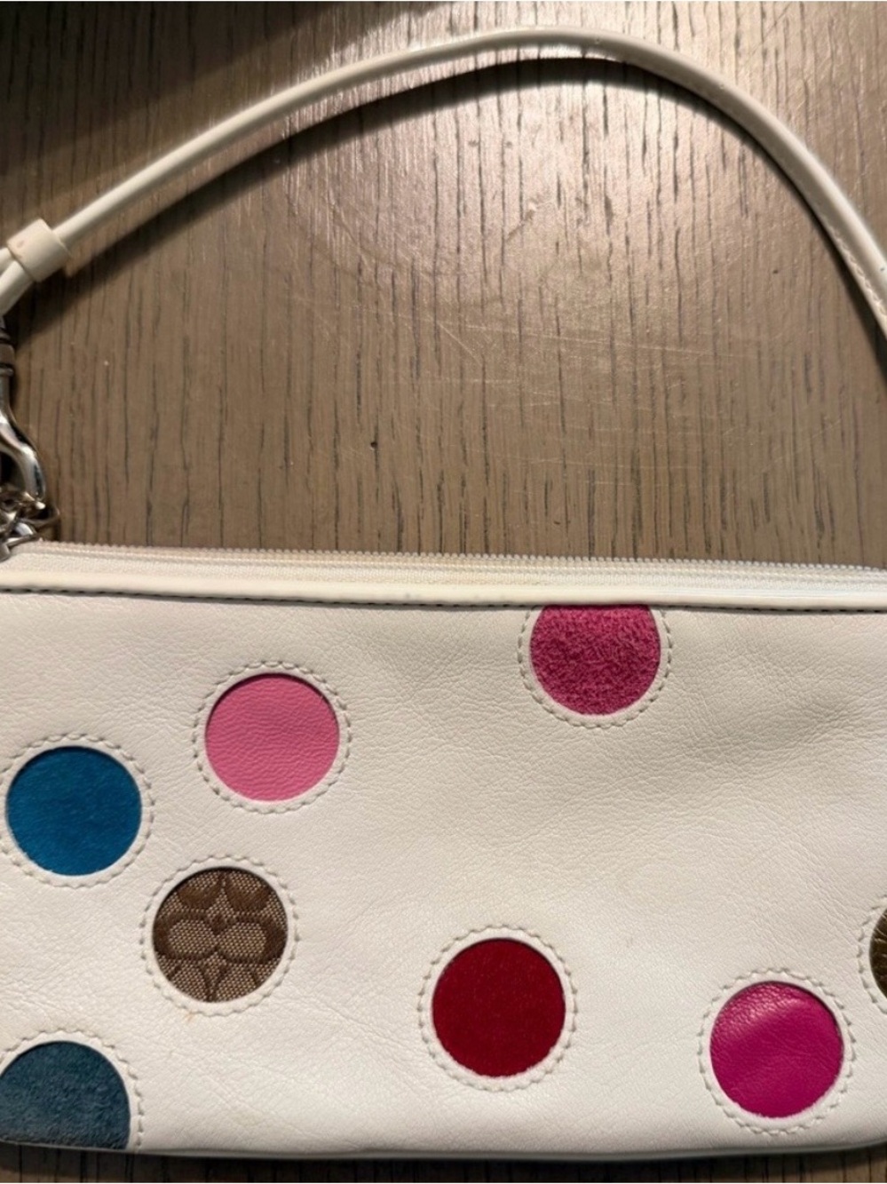 Coach limited edition White Polka Dot Wristlet Clutch with Multicolor Accents - Picture 3 of 10